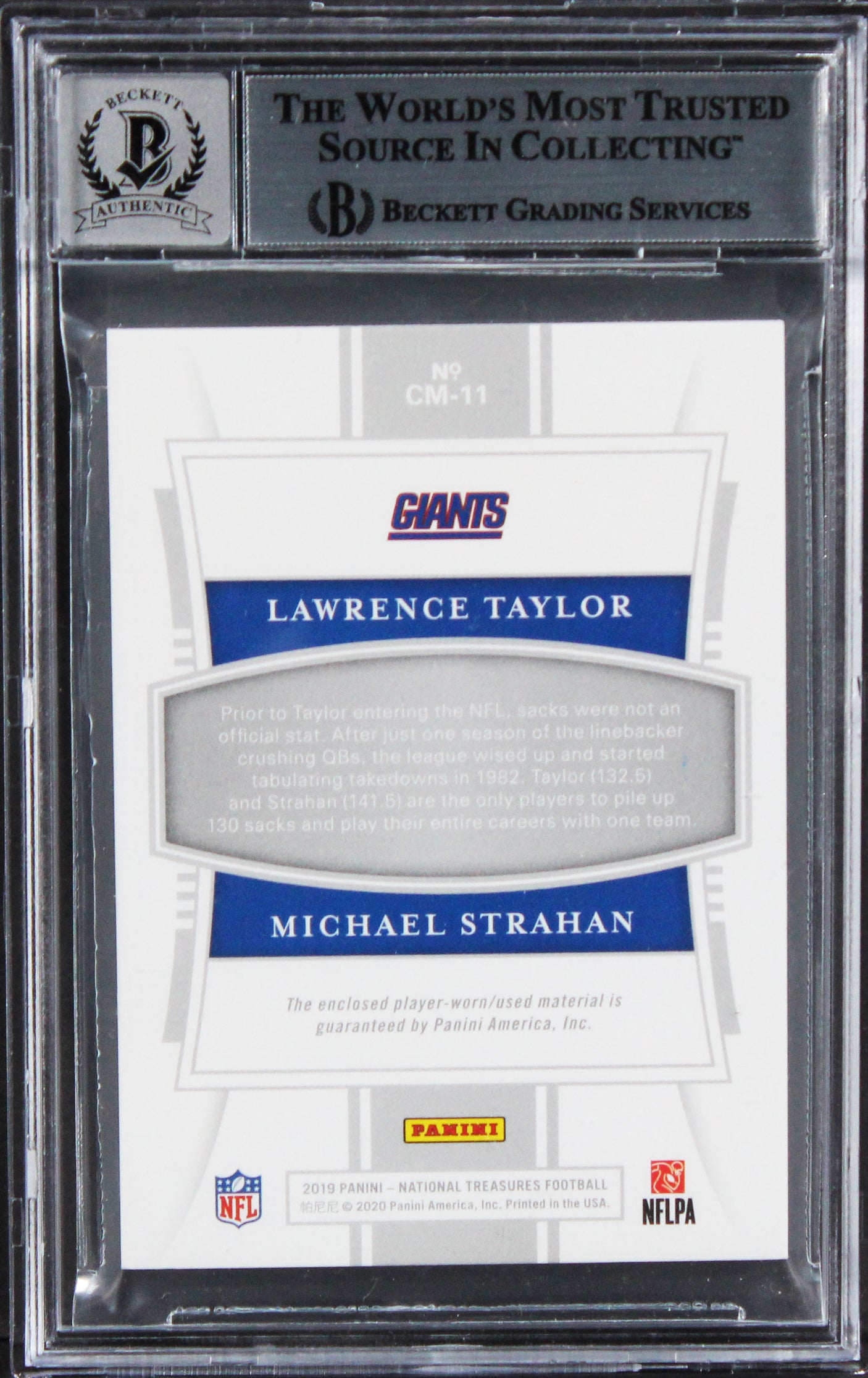 Taylor & Strahan Signed 2019 Nat'l Treasures NFL GCM #11 Card Auto 10! BAS Slab