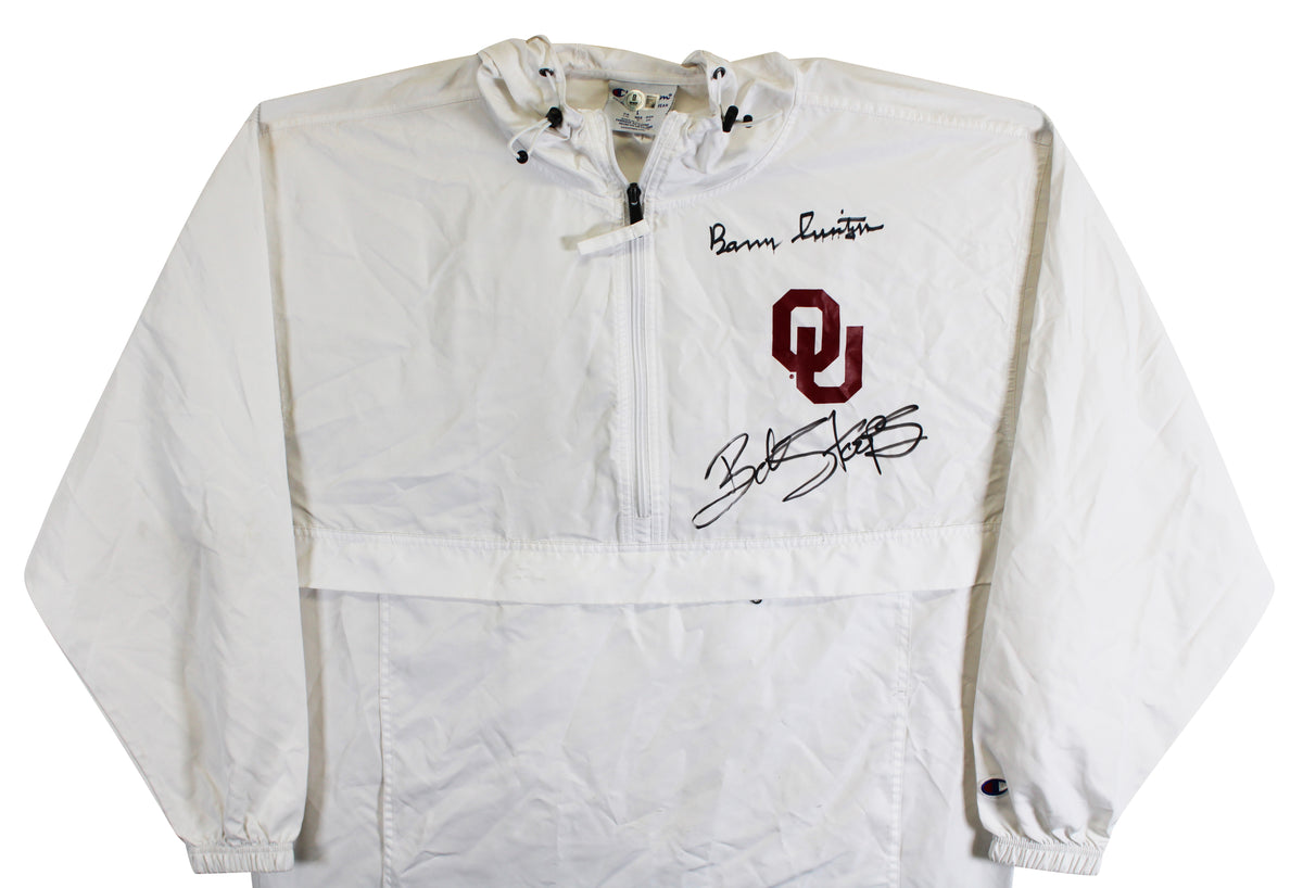OU Barry Switzer & Bob Stoops Signed White Windbreaker Jacket BAS Wit #2W701842