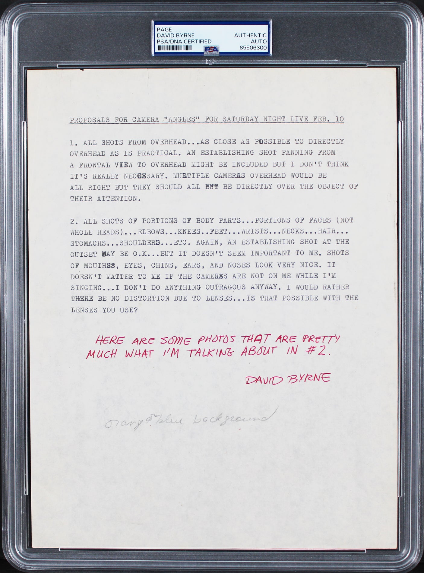 David Byrne Talking Heads Authentic Signed 8.5x11 Letter w/ SNL PSA/DNA Slabbed