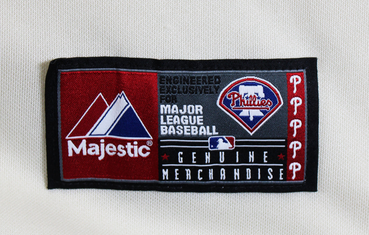 Phillies Michael Young Signed Cream Majestic Jersey BAS Witnessed #1W036636
