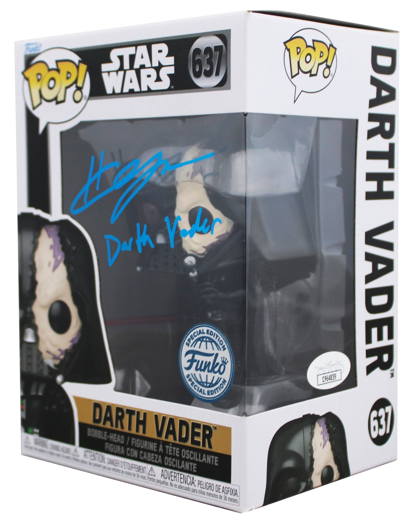 Hayden Christensen Star Wars "Darth Vader" Signed #637 Funko Pop Figure JSA