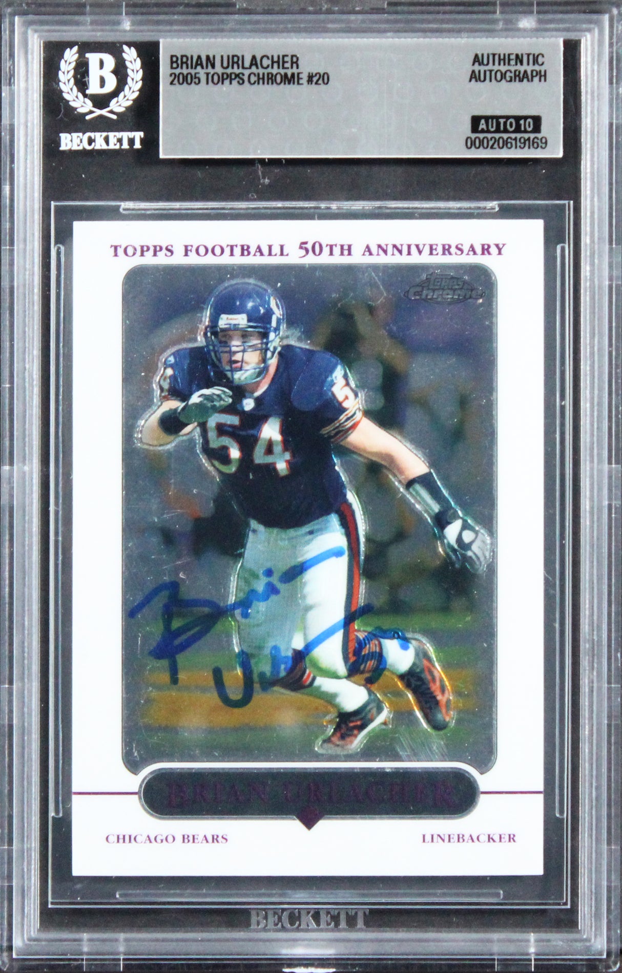 Bears Brian Urlacher Signed 2007 Bowman #199 Card Auto Grade GM 10! BAS Slabbed