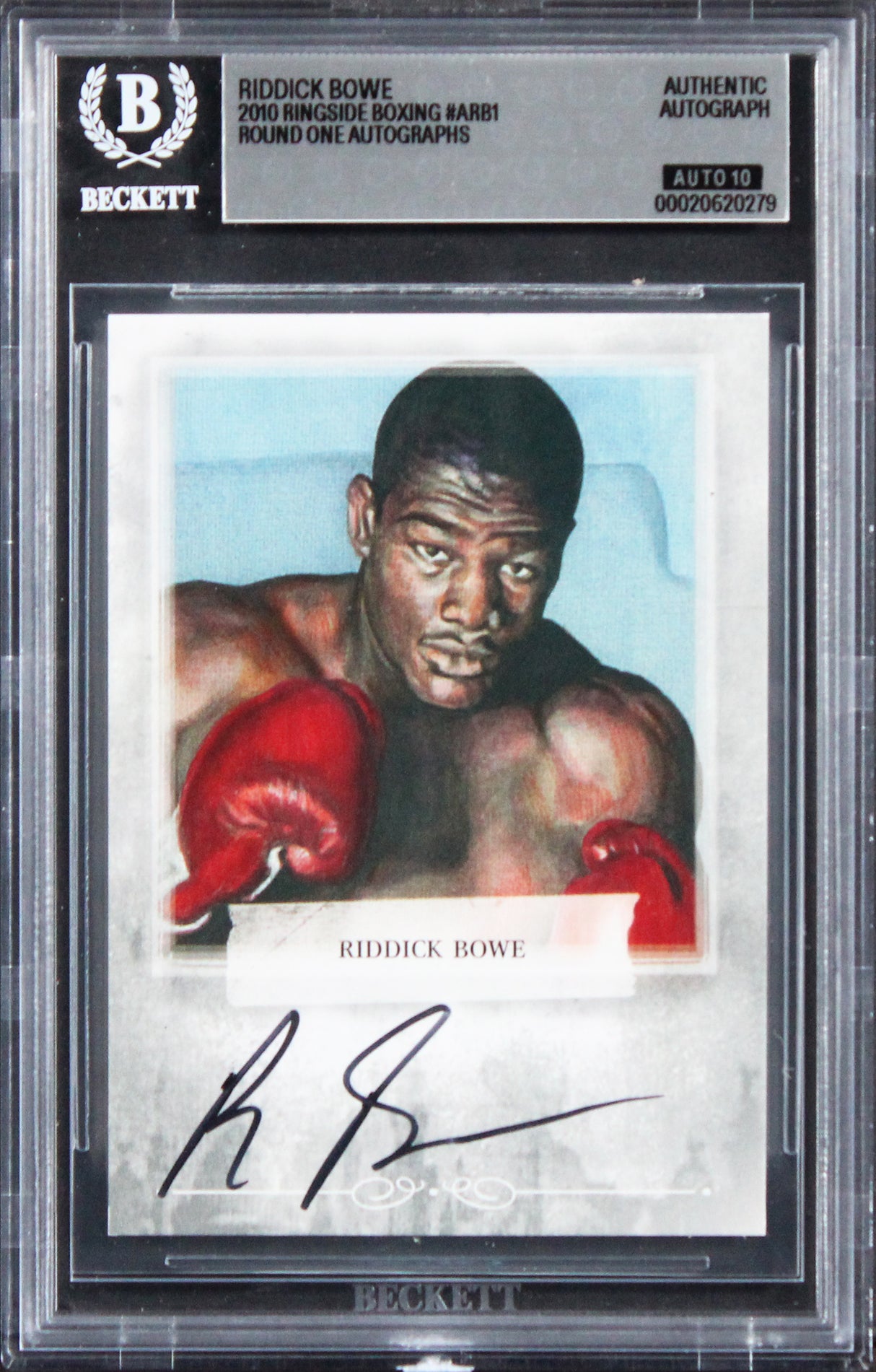 Riddick Bowe Signed 2010 Ringside Boxing #ARB1 Card Auto Grade 10! BAS Slabbed