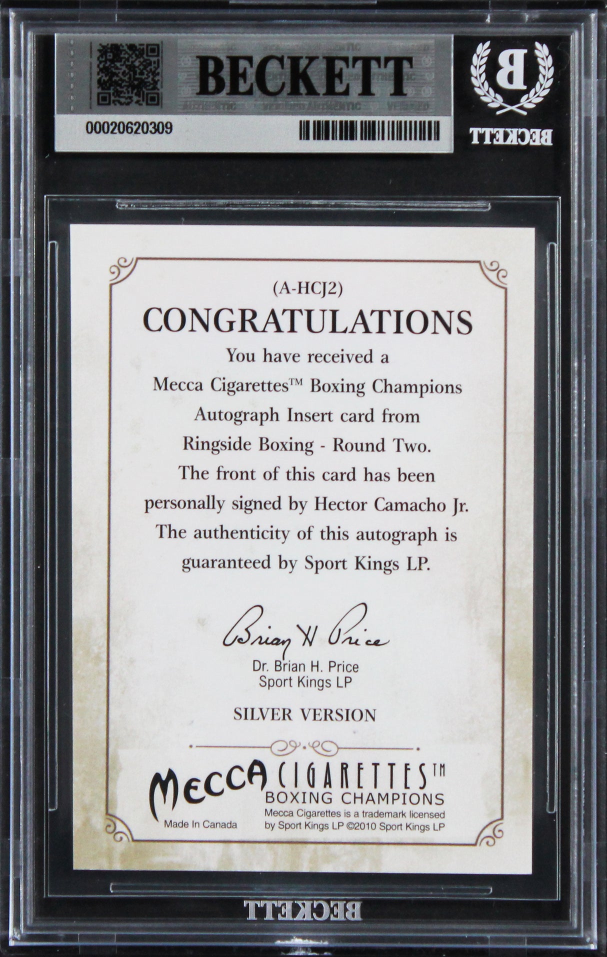 Hector Camacho Jr. Signed 2011 Ringside Boxing #AHCJ2 Card Auto 10! BAS Slabbed