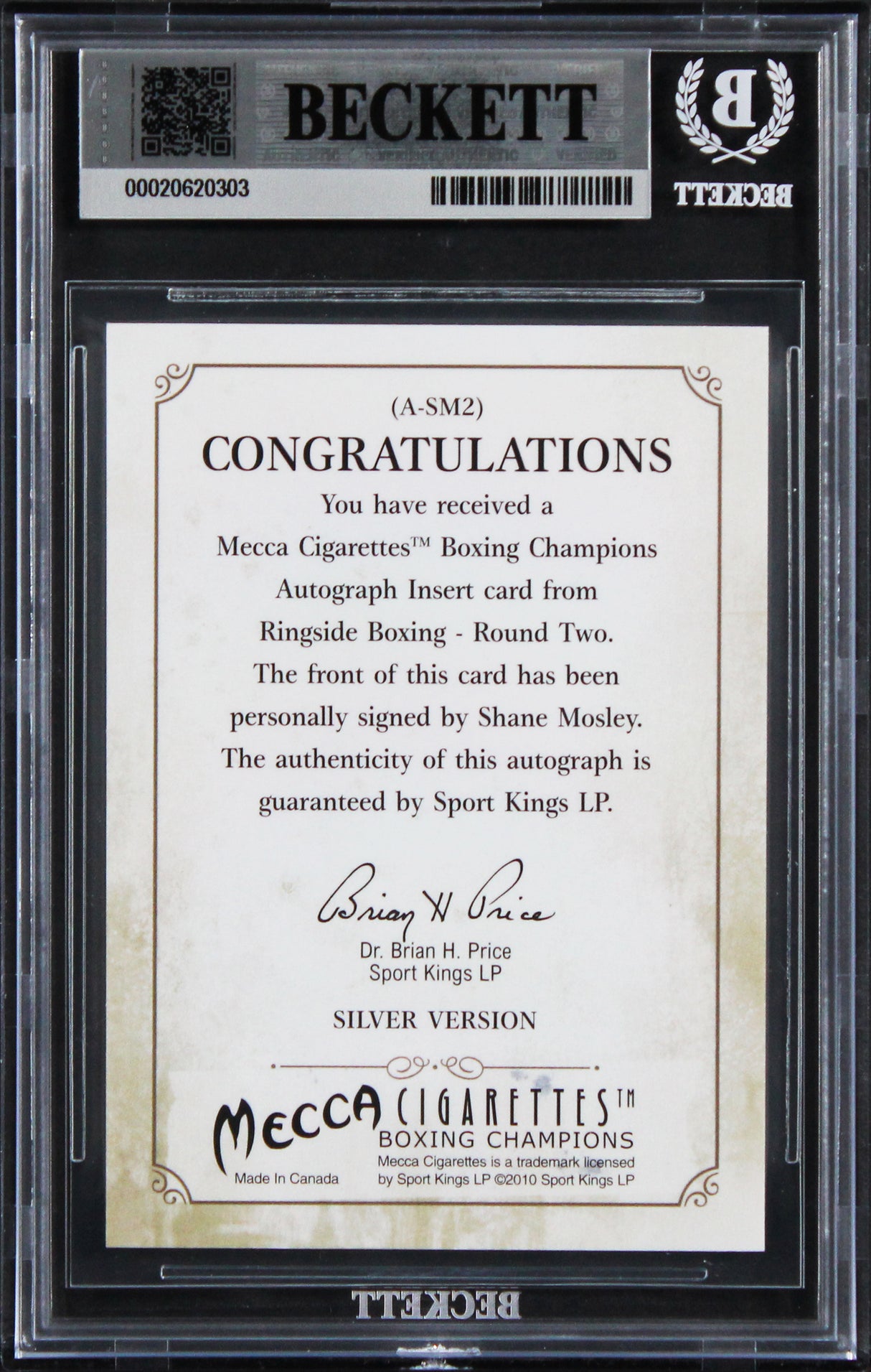 Shane Mosley Signed 2011 Ringside Boxing #ASM2 Card Auto Grade 10! BAS Slabbed