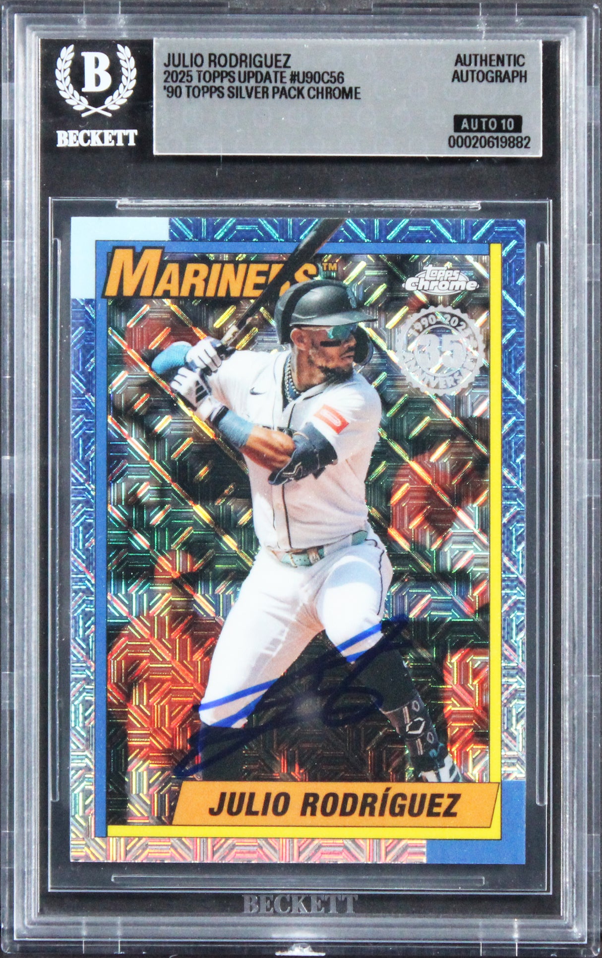 Mariners Julio Rodriguez Signed 2025 Topps Update #U90C56 Card Auto 10! BAS Slab