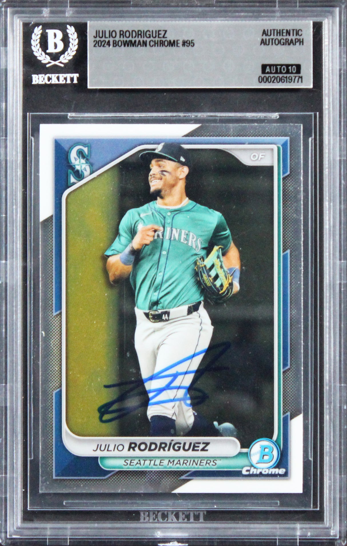 Mariners Julio Rodriguez Signed 2024 Bowman Chrome #95 Card Auto 10! BAS Slabbed