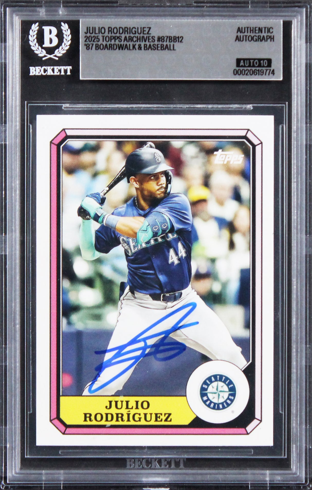Mariners Julio Rodriguez Signed 2025 Topps #87BB12 Card Auto GM 10! BAS Slabbed