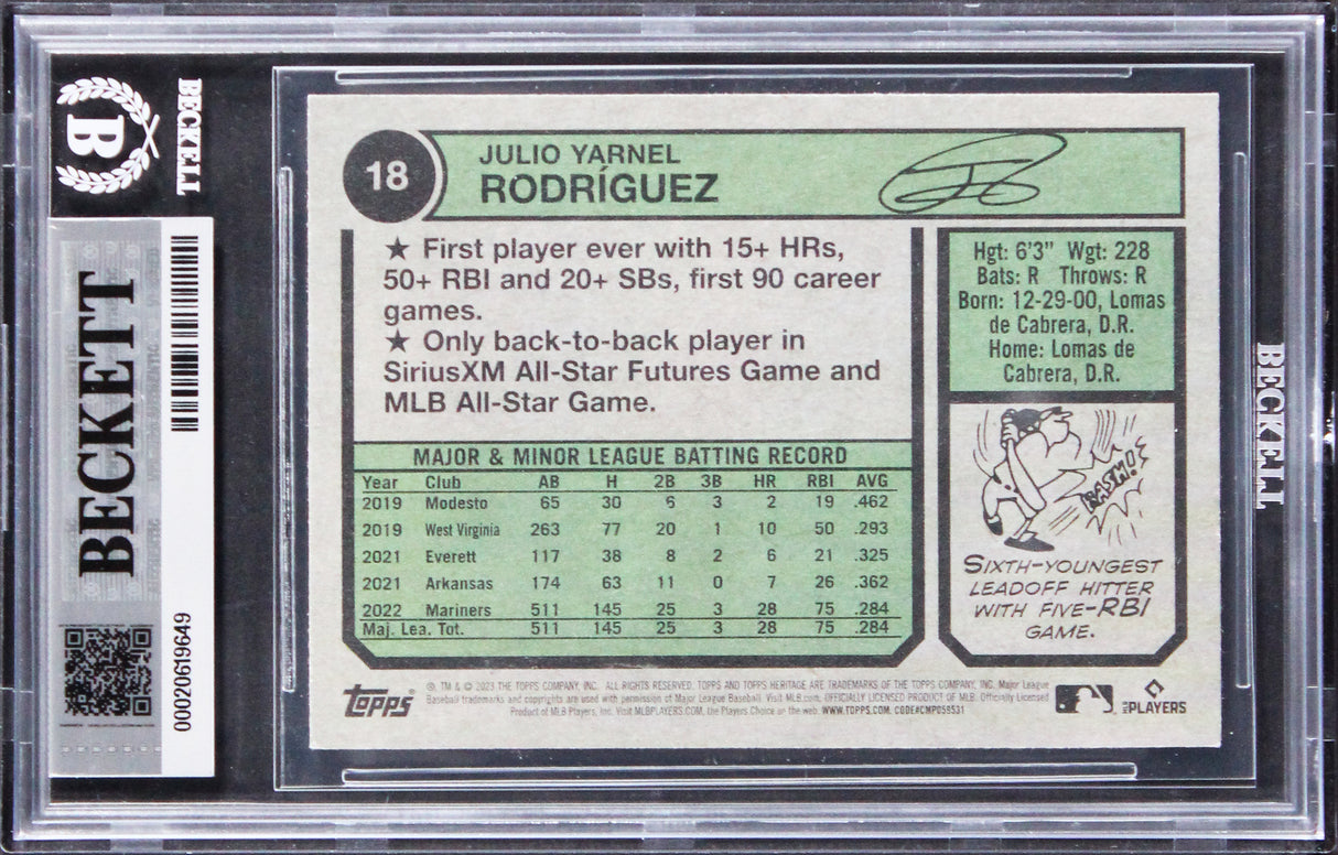 Mariners Julio Rodriguez Signed 2023 Topps Heritage #18 Card Auto 10! BAS Slab