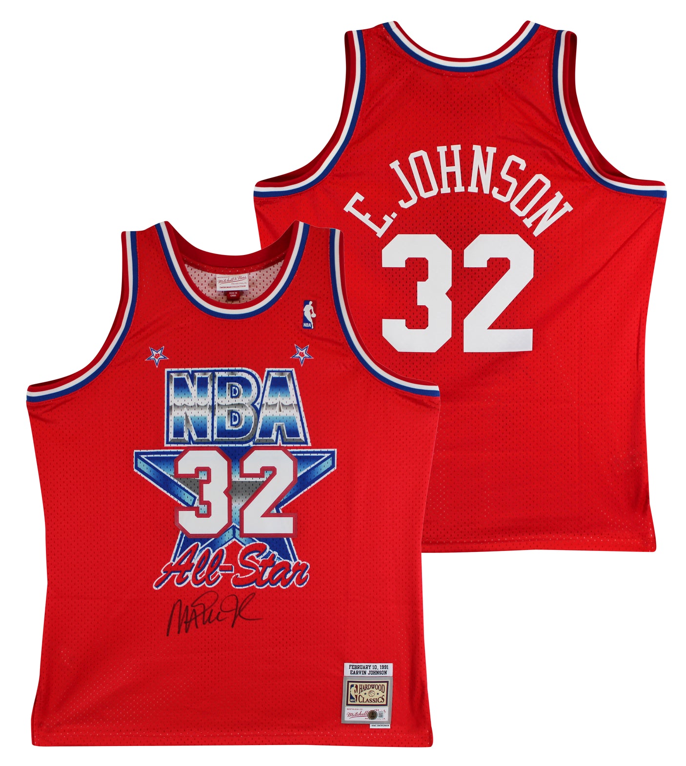 Lakers Magic Johnson Signed 1991 M&N HWC All-Star Red Swingman Jersey BAS Wit