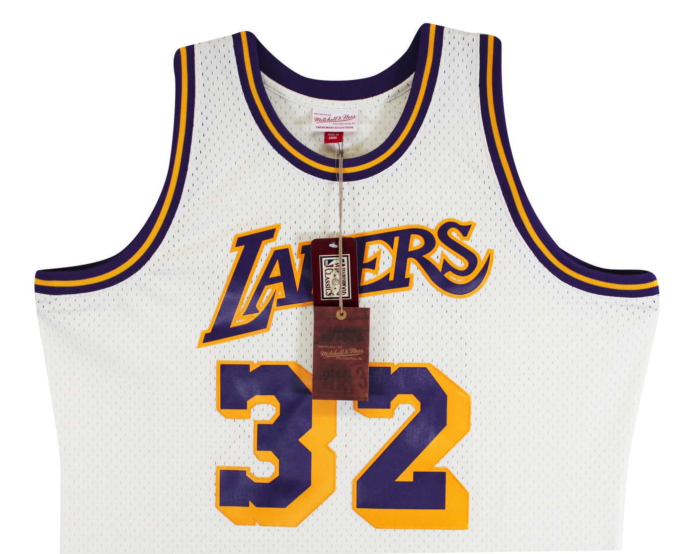 Lakers Magic Johnson Signed Cream 1984-85 M&N HWC Swingman Jersey BAS Witnessed