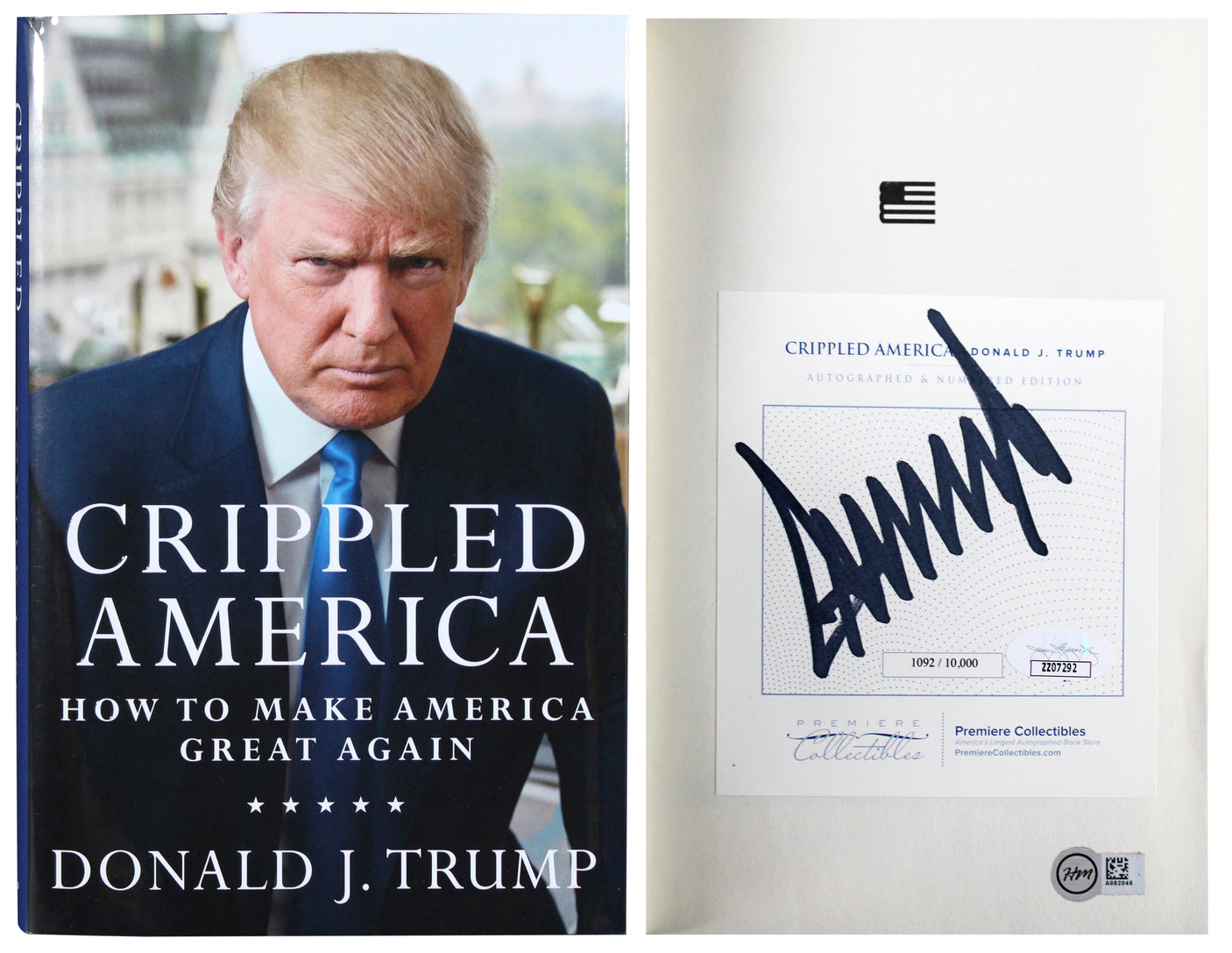 Donald J. Trump Authentic Signed Crippled America Hardcover Book LE JSA #ZZ07292