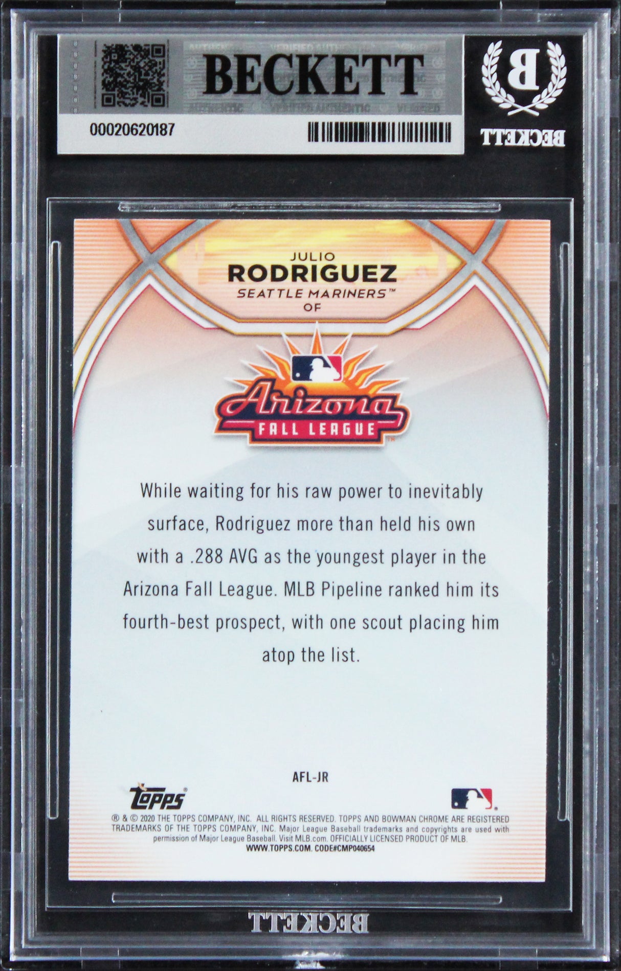 Mariners Julio Rodriguez Signed 2020 Bowman Chrome #AFLJR Card Auto 10! BAS Slab