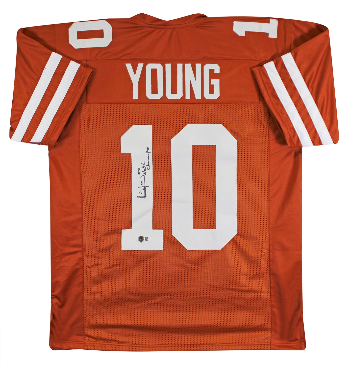Texas Vince Young "05 Nat'l Champs" Signed Burnt Orange Pro Style Jersey BAS Wit