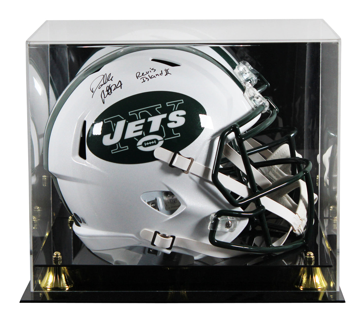 Jets Darrelle Revis Signed 98-18 TB F/S Speed Rep Helmet W/ Case BAS Witness