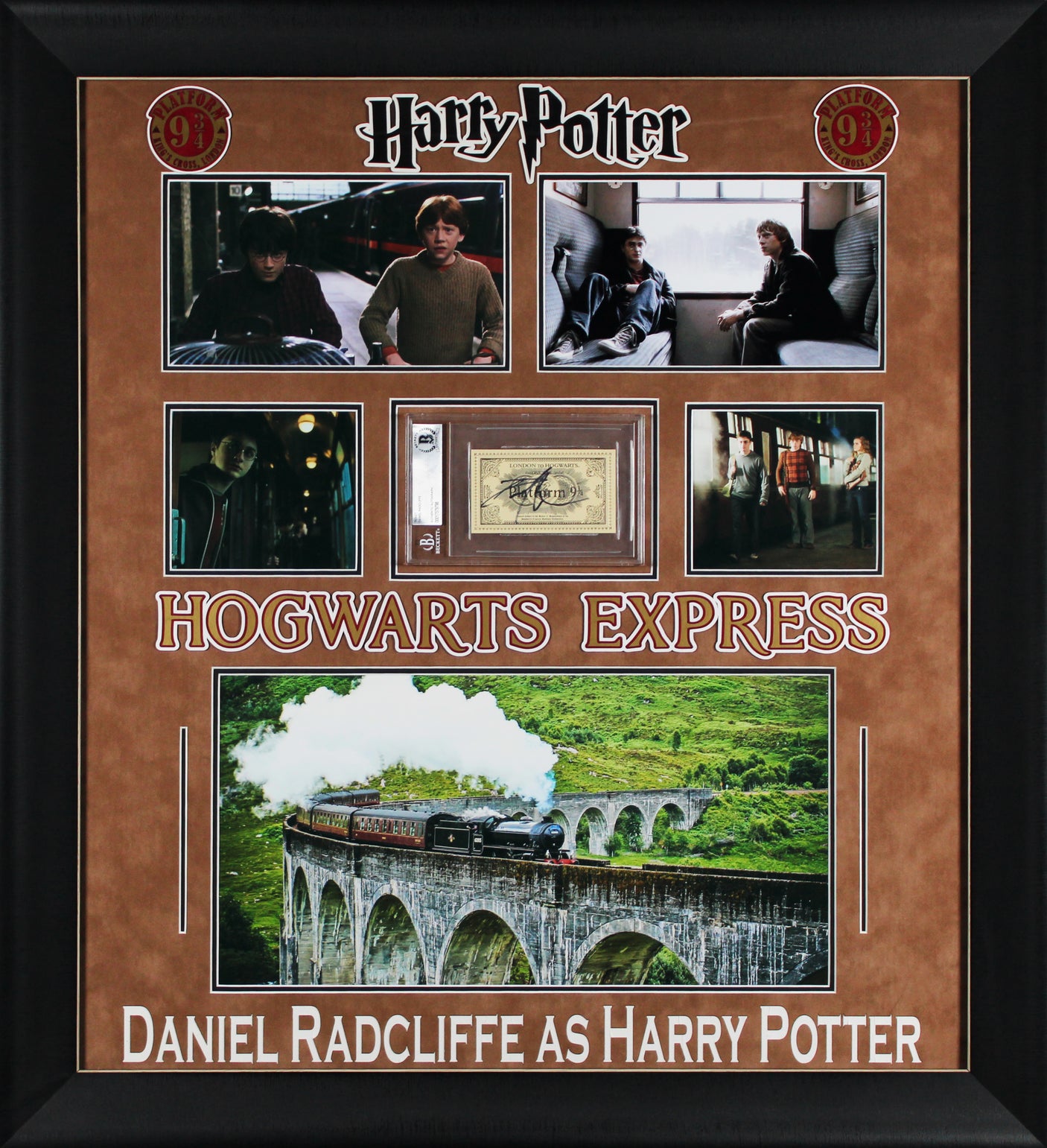 Daniel Radcliffe Signed 3x4 Hogwarts Express Ticket Framed Display BAS Slabbed