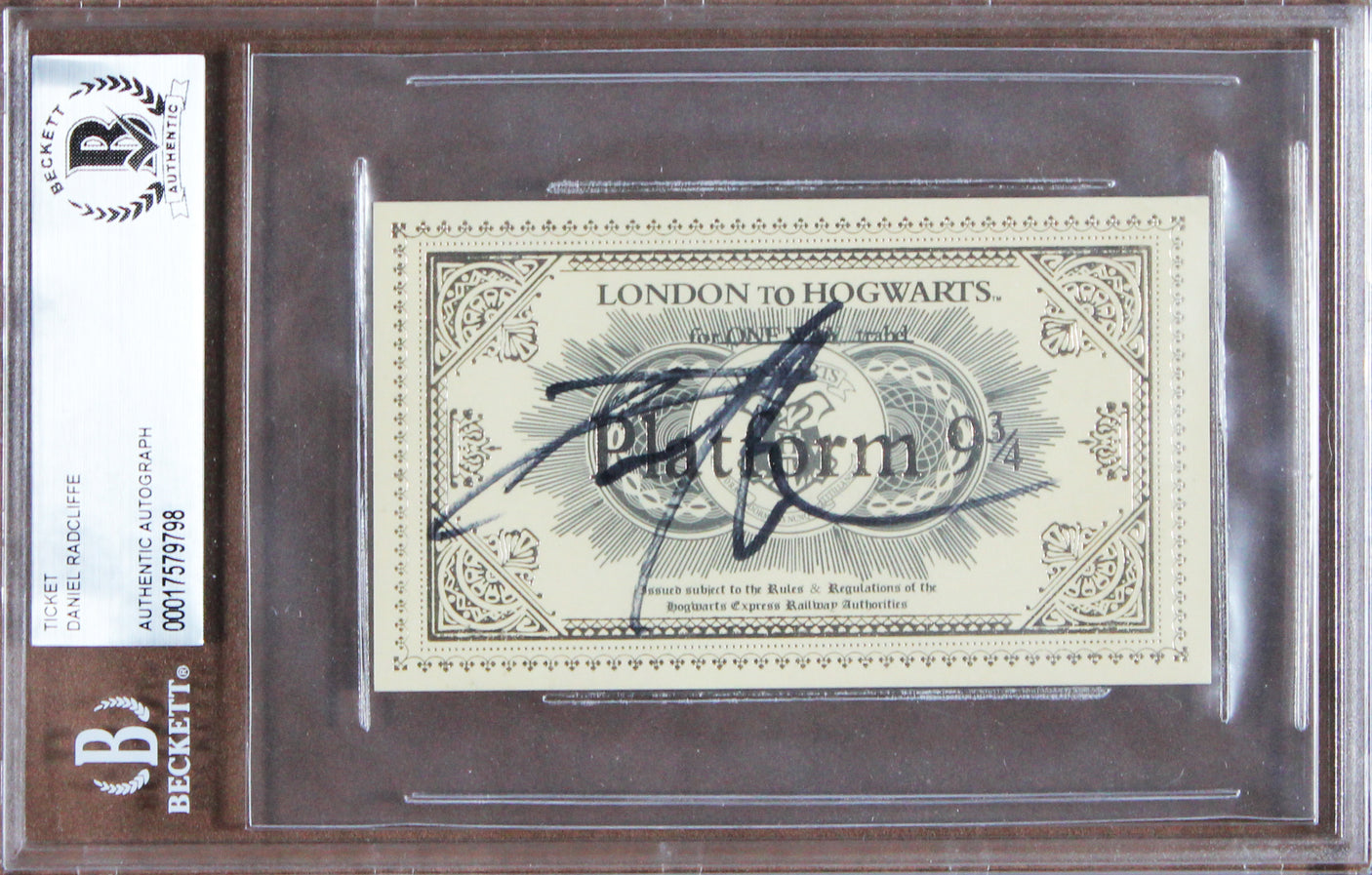 Daniel Radcliffe Signed 3x4 Hogwarts Express Ticket Framed Display BAS Slabbed