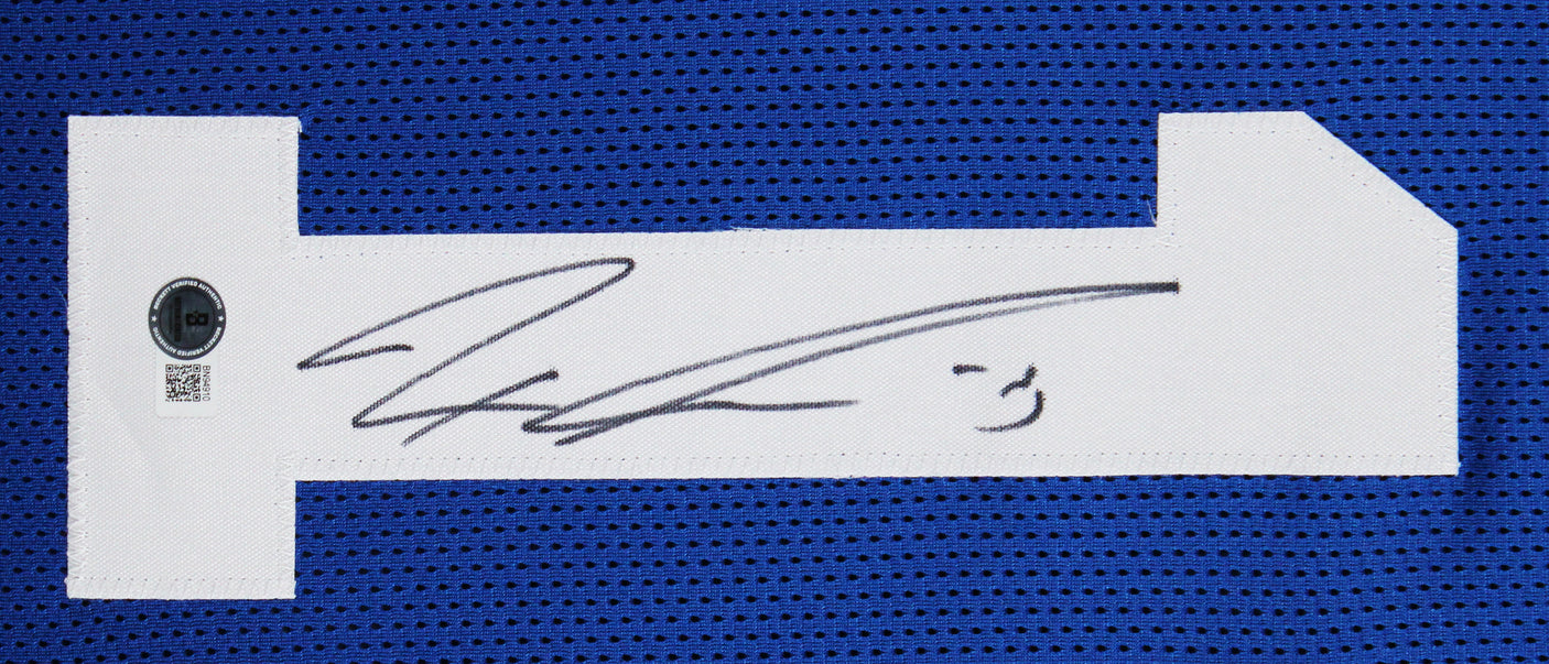 Jaxon Smith-Njigba Authentic Signed Blue Throwback Pro Style Framed Jersey BAS