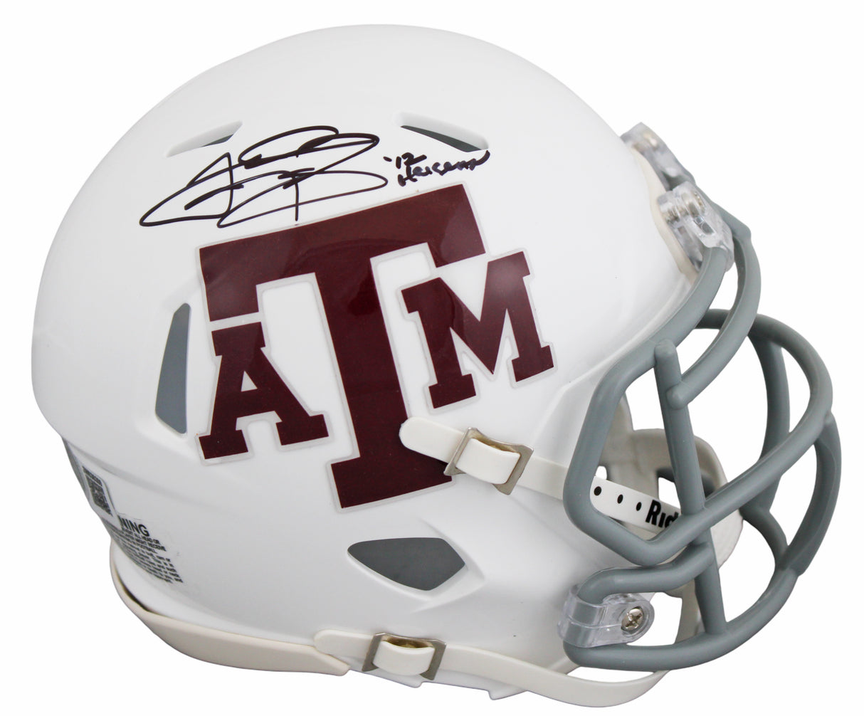 Johnny Manziel Autographed/Inscribed "HEISMAN '12" Texas A&M Aggies White Alternate Speed Mini Helmet Beckett Witnessed