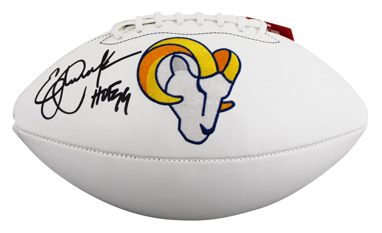 Rams Eric Dickerson "HOF 99" Signed Wilson White Panel Logo Football W/ Case BAS
