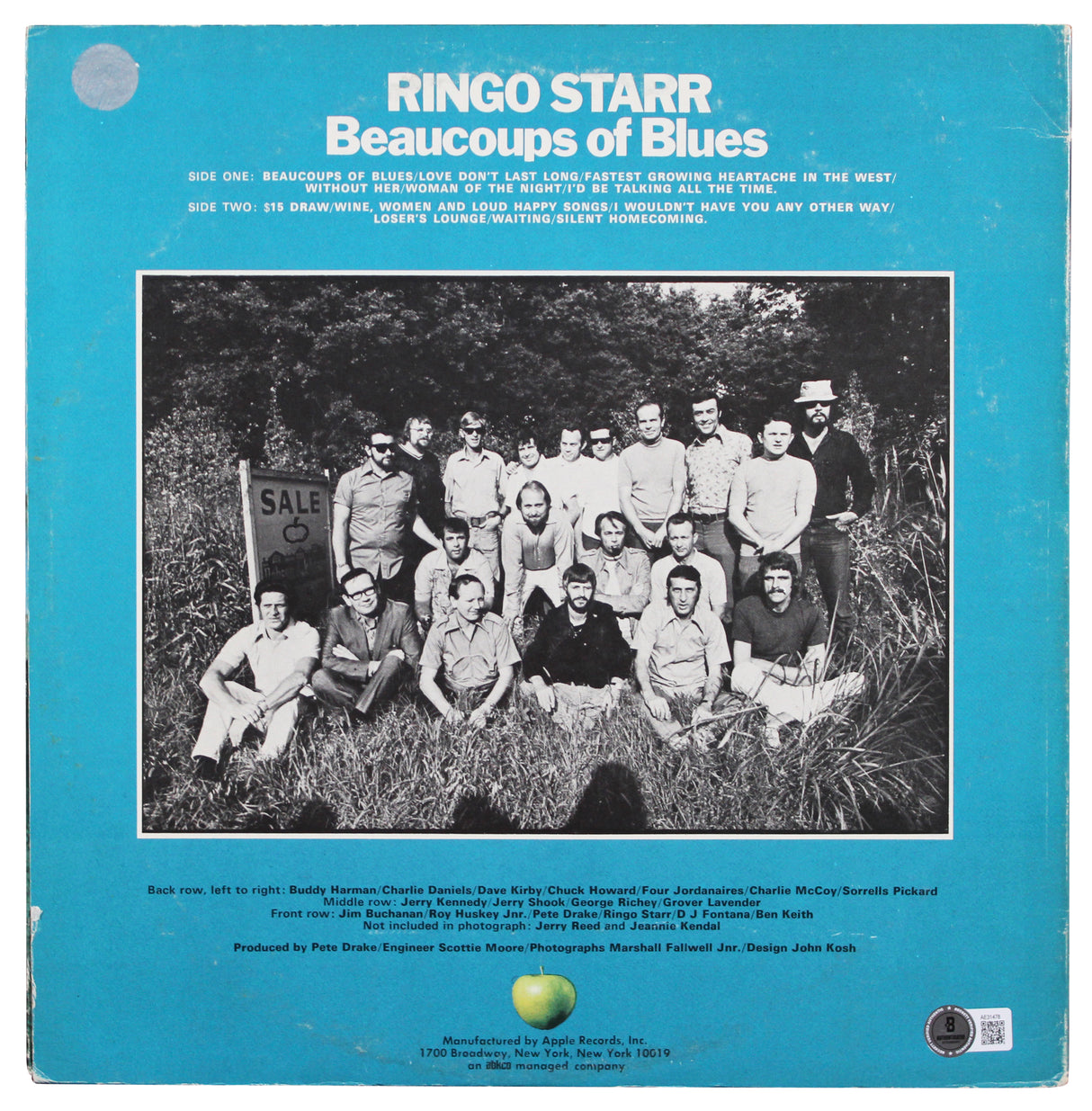 Ringo Starr Signed Beaucoups of Blues Album Cover W/ Vinyl BAS #AE31478