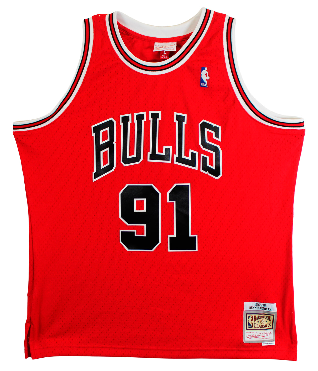 Bulls Dennis Rodman Signed Red Mitchell & Ness HWC Swingman Jersey BAS Witnessed