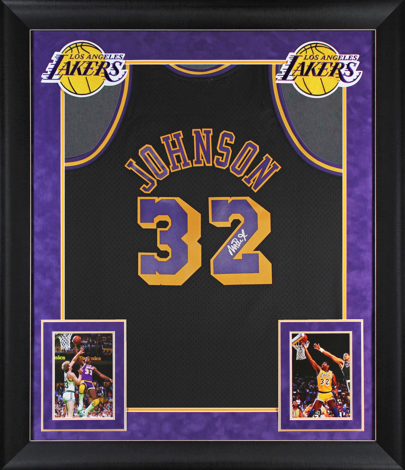 Lakers Magic Johnson Authentic Signed Black M&N HWC Swingman Framed Jersey BAS W