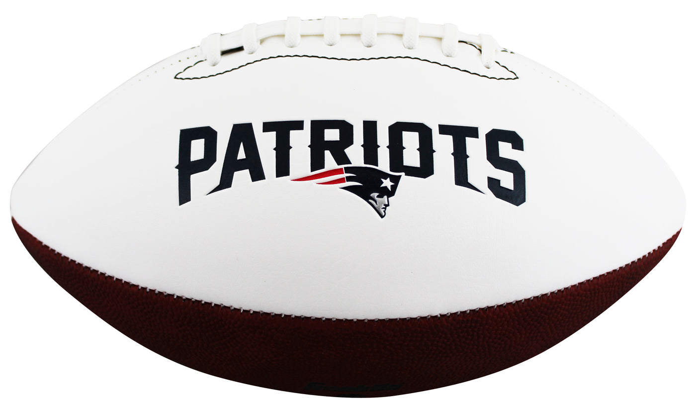 Patriots Christian Gonzalez Signed White Panel Logo Football W/ Case BAS Wit 2