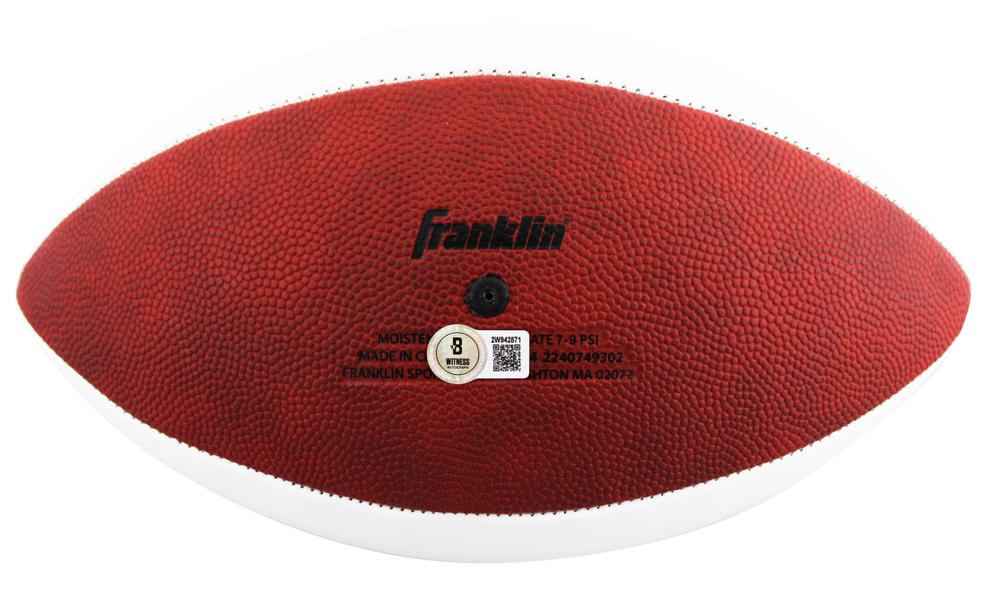 Patriots Christian Gonzalez Signed Franklin White Panel Logo Football BAS Wit 2