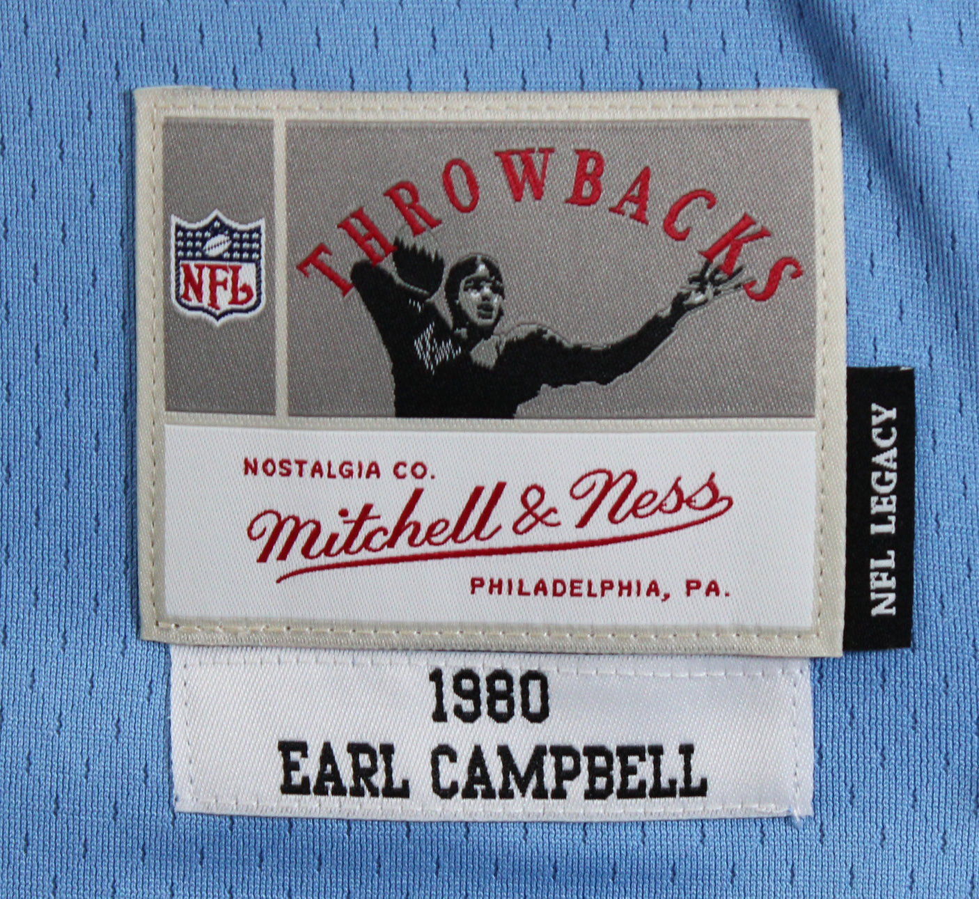 Oilers Earl Campbell "HOF 91" Signed Light Blue M&N Throwback Jersey BAS Witness