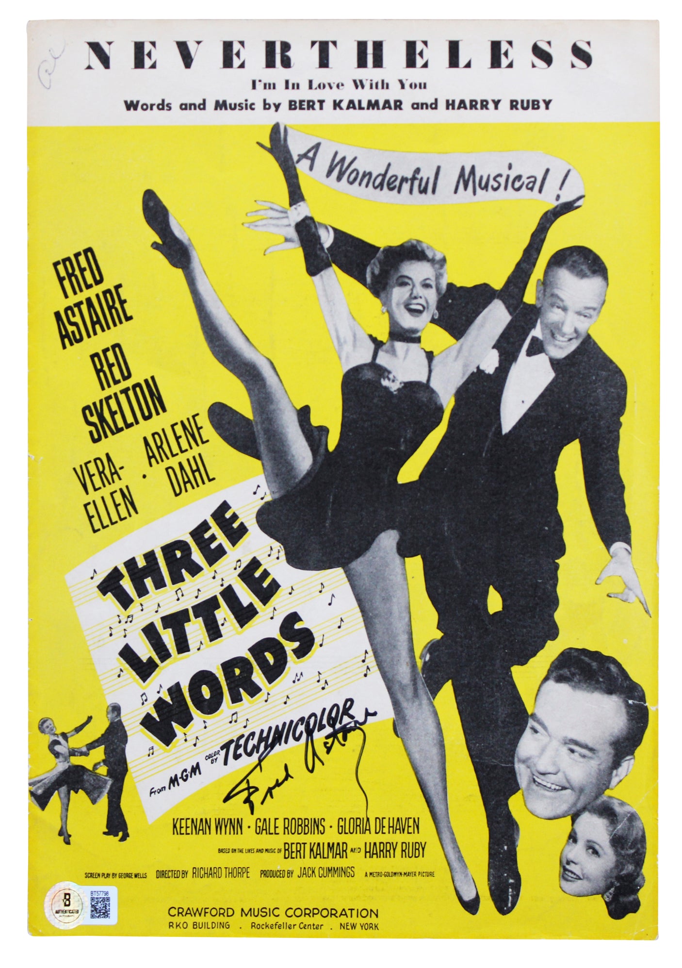 Fred Astaire Authentic Signed 9x12 Three Little Words Music Program BAS #BT57798