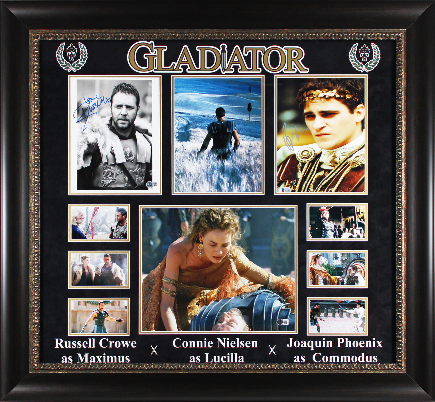 Gladiator (3) Crowe, Phoenix, & Nielsen Authentic Signed Framed Display BAS