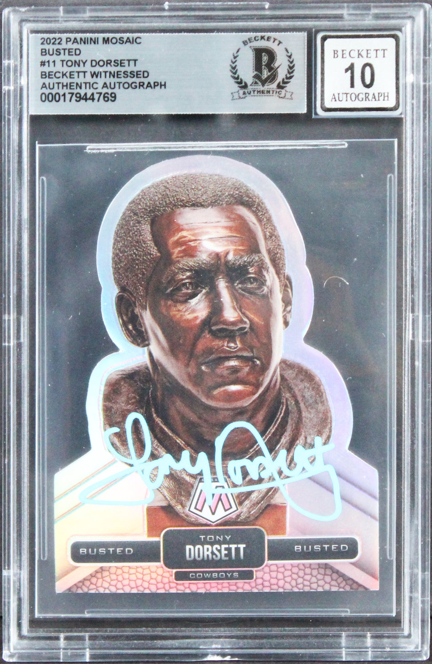 Cowboys Tony Dorsett Signed 2022 Panini Mosaic Busted #11 Card Auto 10! BAS Slab