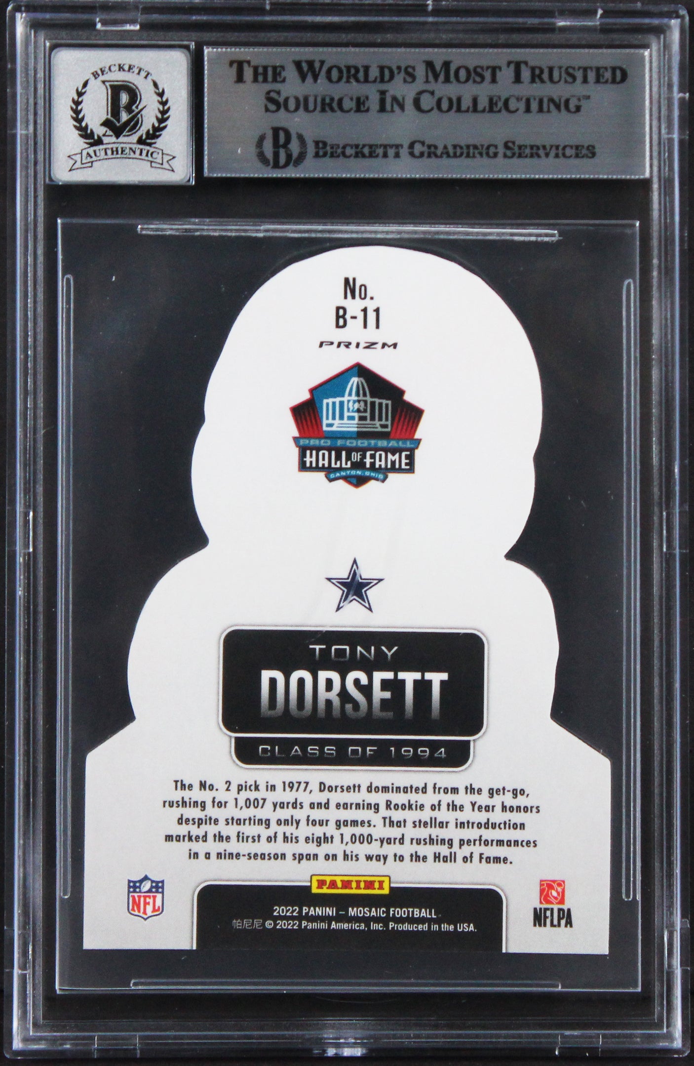 Cowboys Tony Dorsett Signed 2022 Panini Mosaic Busted #11 Card Auto 10! BAS Slab