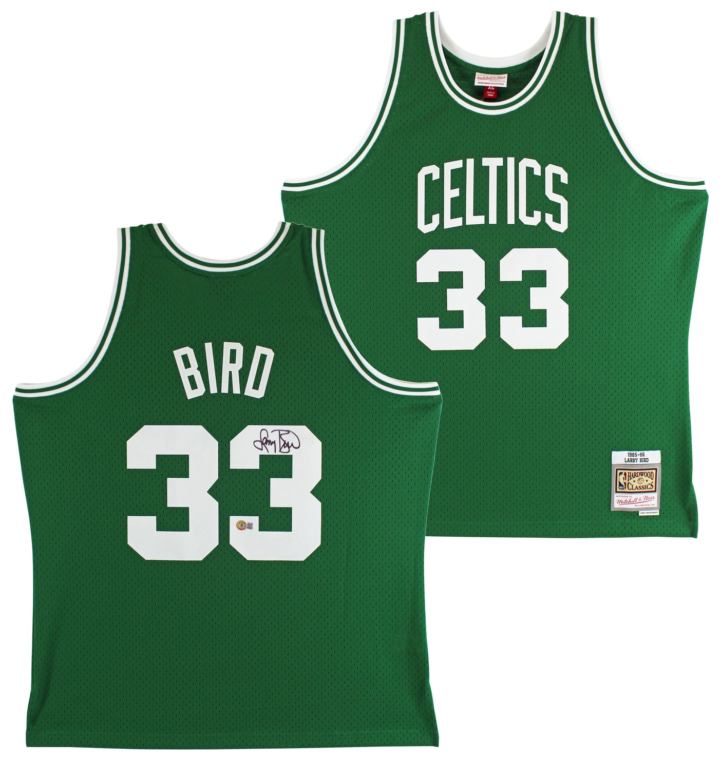 Celtics Larry Bird Authentic Signed 1985 Green M&N HWC Swingman Jersey BAS Wit