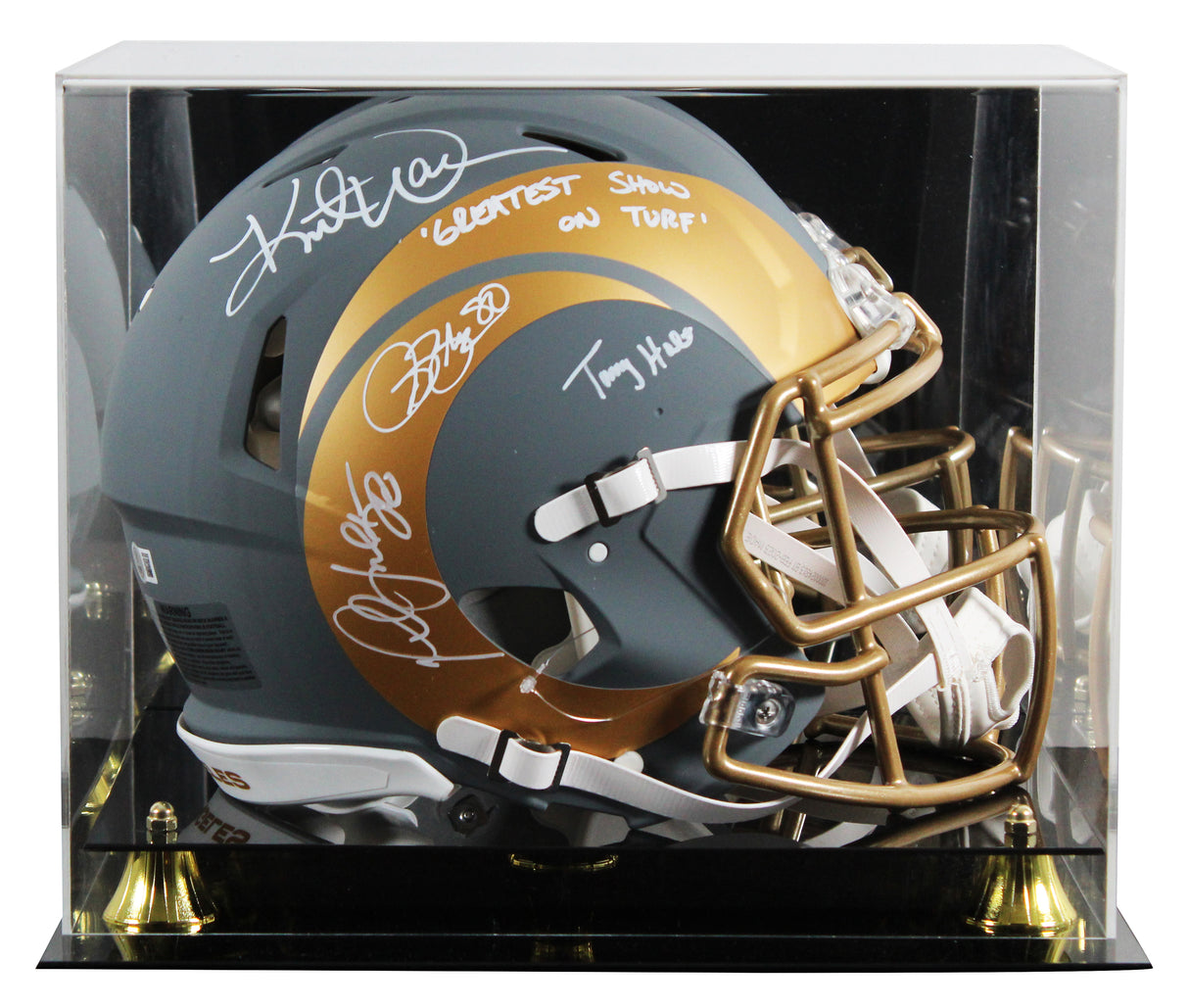 (4) Bruce, Warner, Faulk +1 Signed Slate F/S Speed Proline Helmet W/ Case BAS W