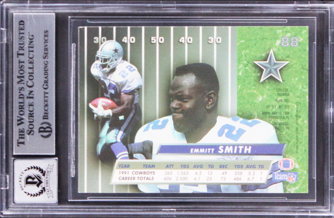 Cowboys Emmitt Smith Authentic Signed 1992 Ultra #88 Card Auto 10! BAS Slabbed
