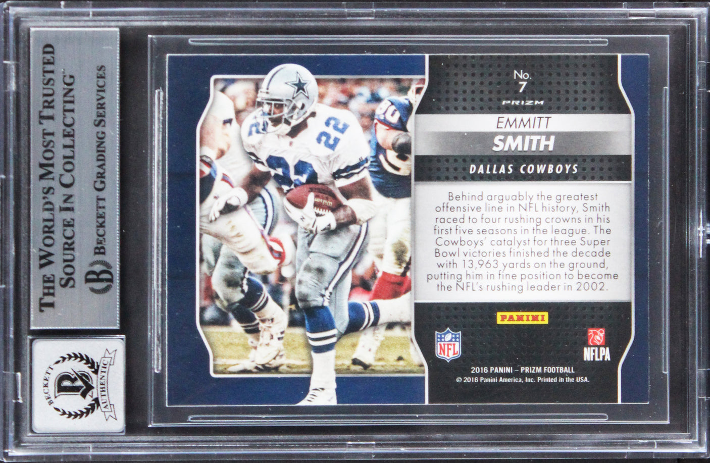 Cowboys Emmitt Smith Signed 2016 Panini Prizm DOD #7 Card Auto 10! BAS Slabbed