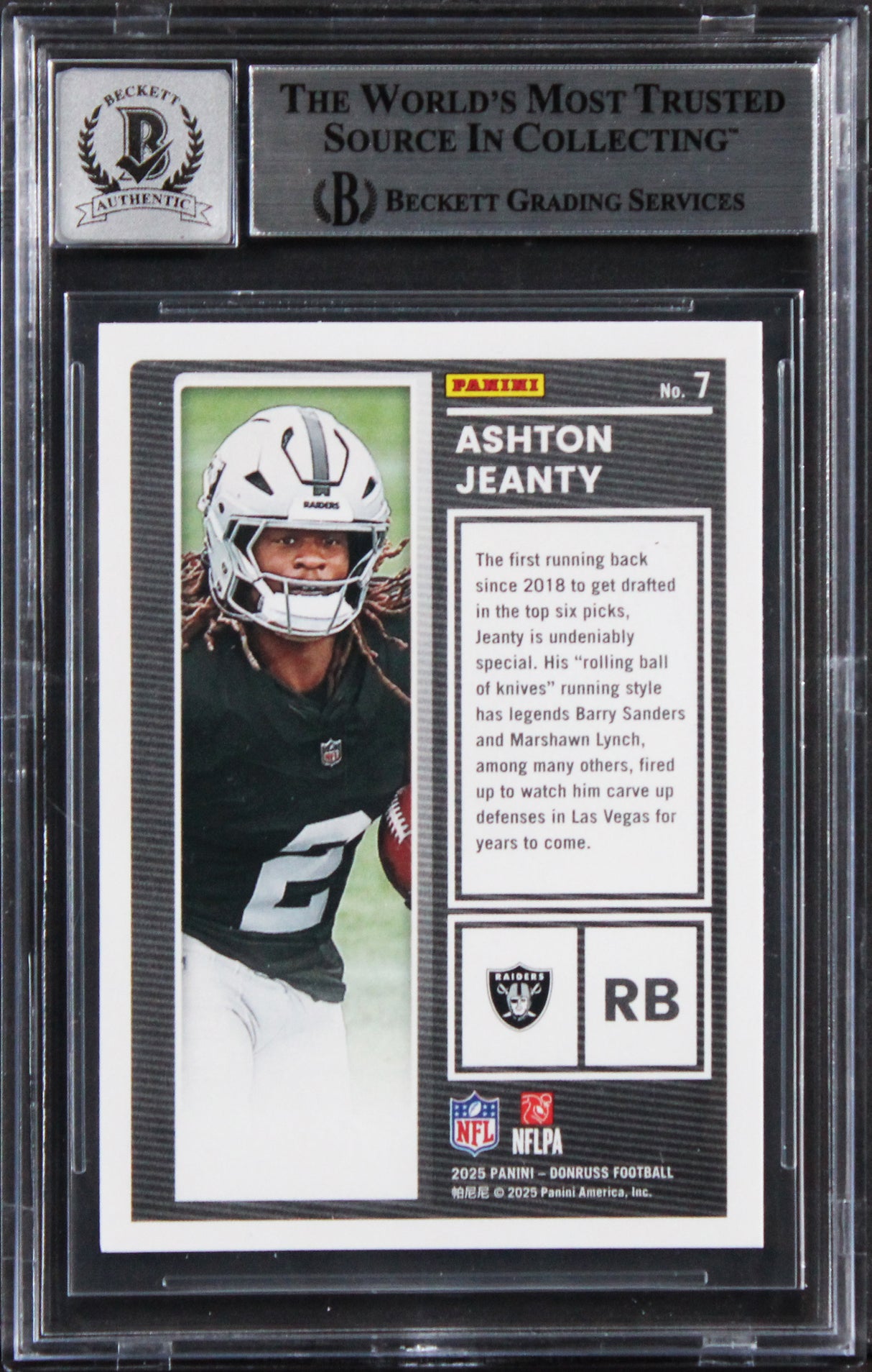 Raiders Ashton Jeanty Signed 2025 Donruss The Rookies #7 Card Auto 10! BAS Slab