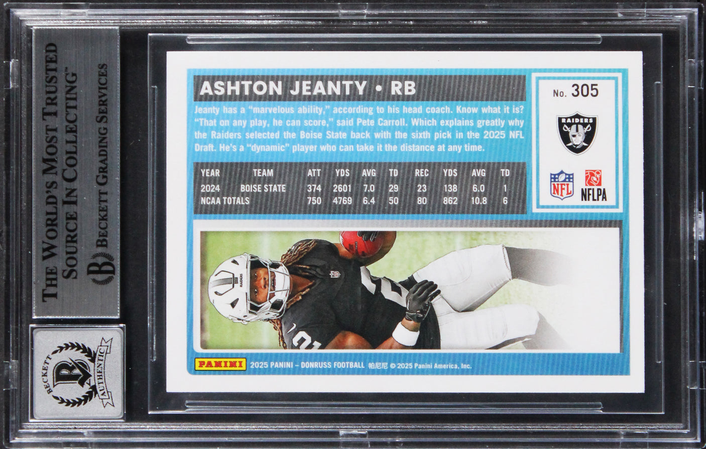 Raiders Ashton Jeanty Signed 2025 Donruss RR #305 Rookie Card Auto 10! BAS Slab