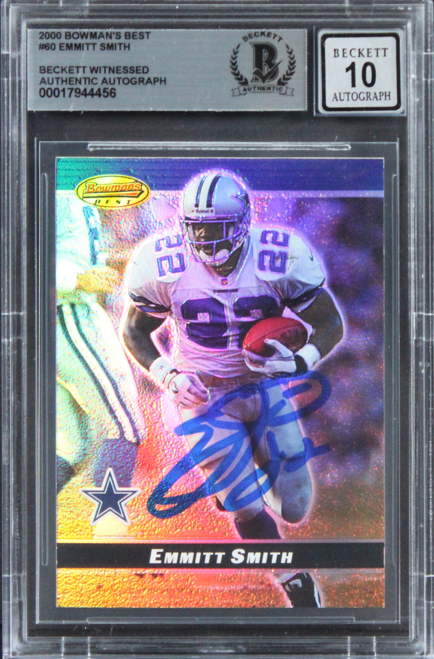 Cowboys Emmitt Smith Signed 2000 Bowman's Best #60 Card Auto 10! BAS Slabbed