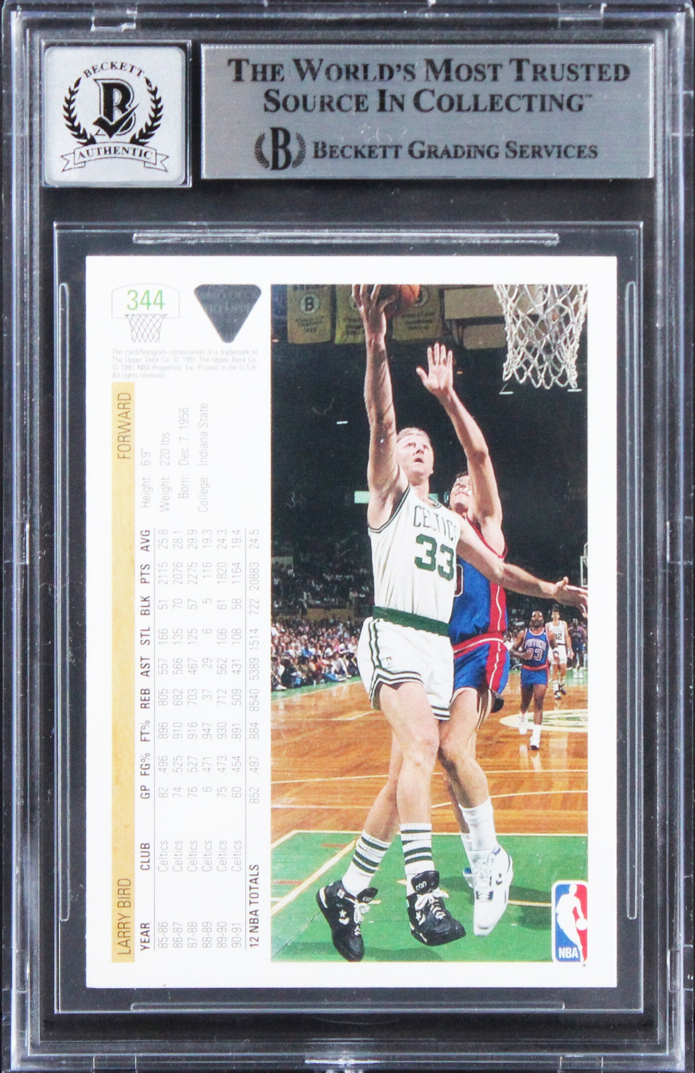 Celtics Larry Bird Signed 1991 Upper Deck #344 Card Auto 10! BAS Slabbed