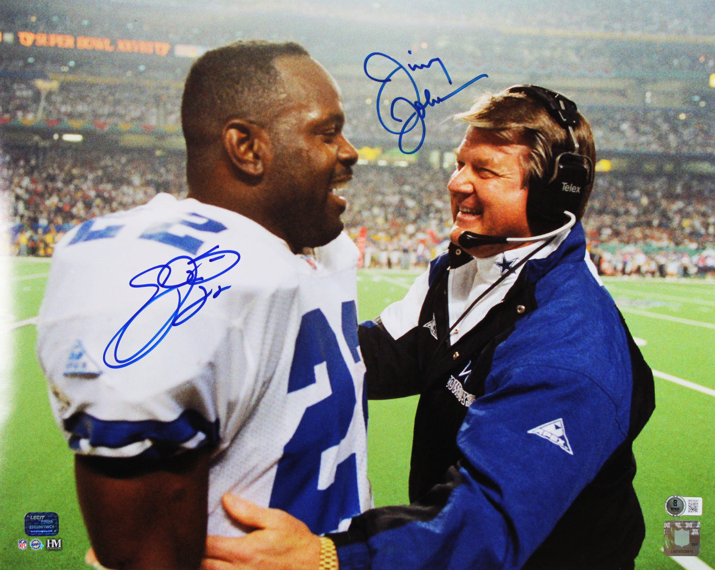 Cowboys Emmitt Smith & Jimmy Johnson Authentic Signed 16x20 Photo BAS Witnessed