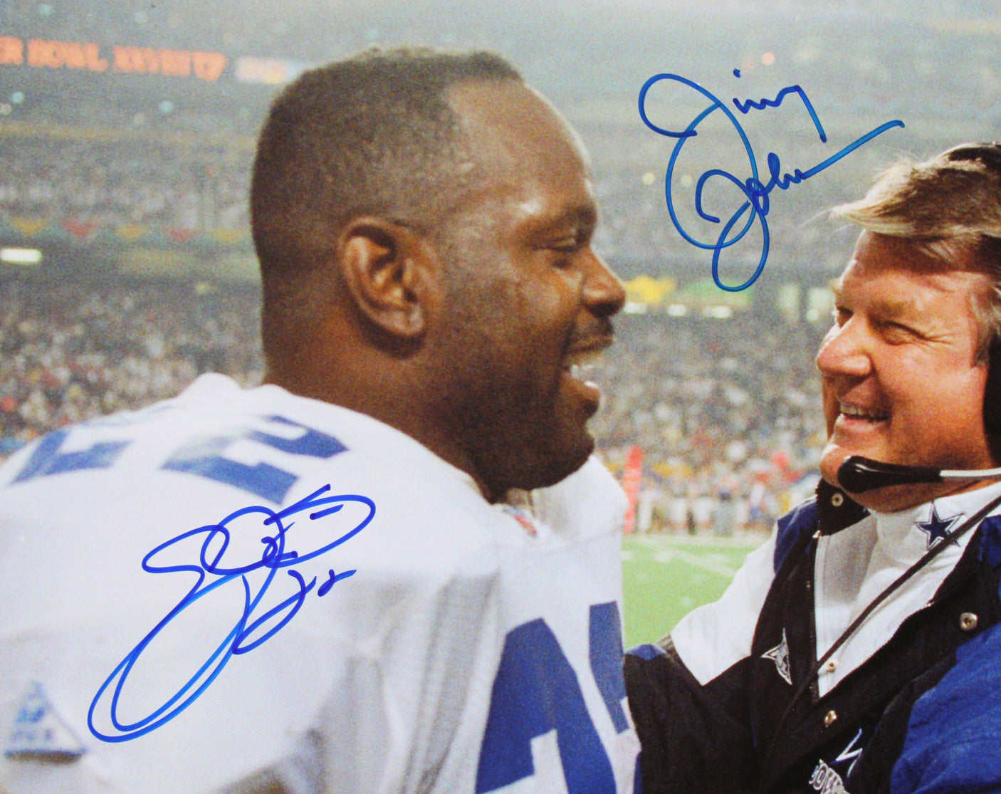 Cowboys Emmitt Smith & Jimmy Johnson Authentic Signed 16x20 Photo BAS Witnessed