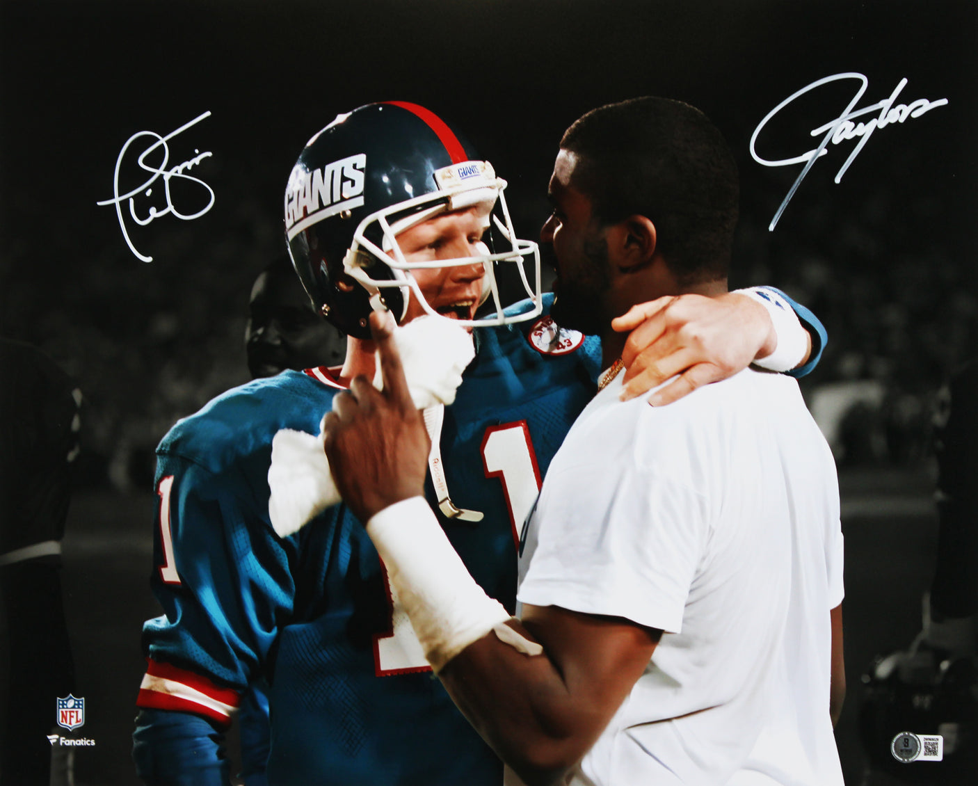 Giants Lawrence Taylor & Phil Simms Signed 16x20 Horizontal Spotlight Photo BAS