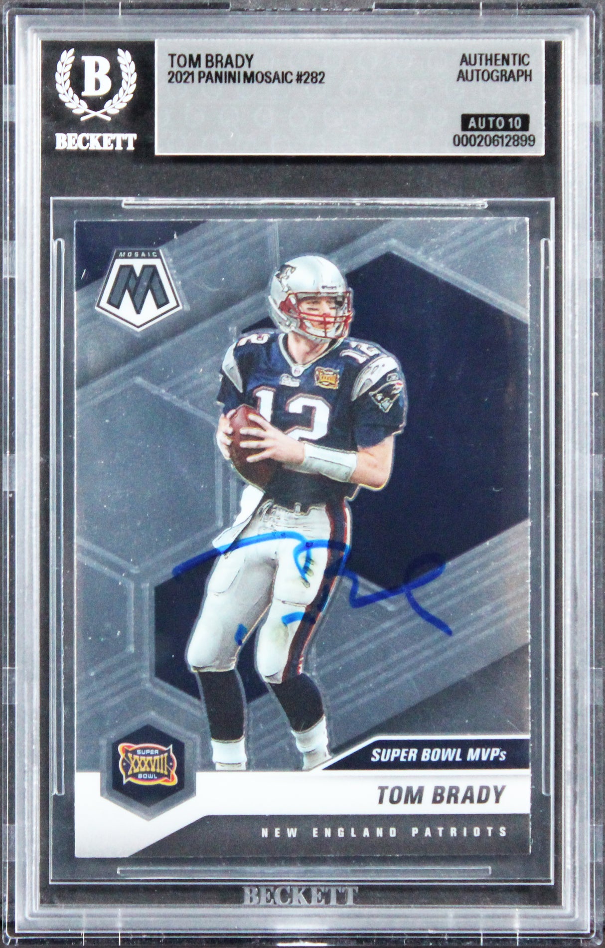 Patriots Tom Brady Signed 2021 Panini Mosaic #282 Card Auto 10! BAS Slabbed