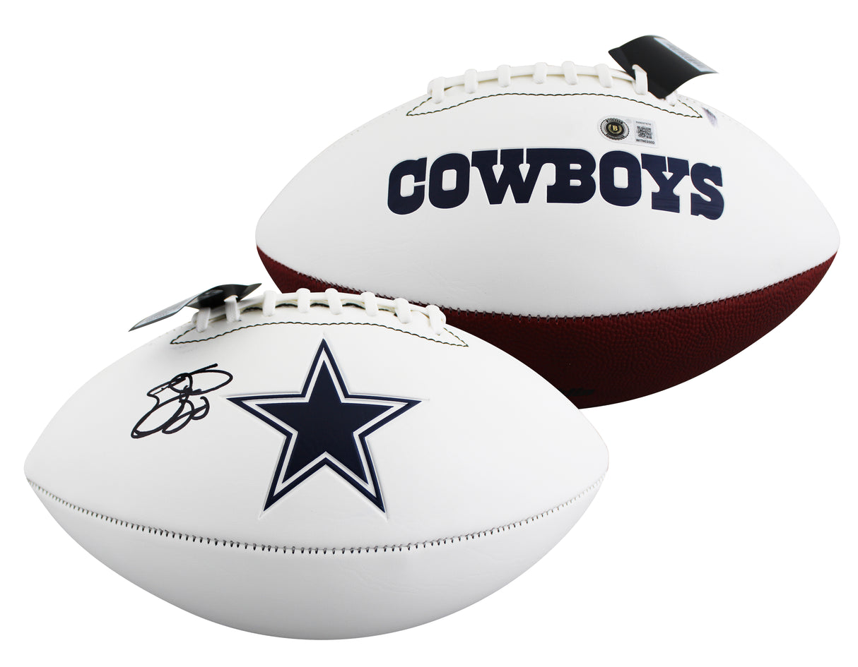 Cowboys Emmitt Smith Signed Franklin White Panel Logo Football W/ Case BAS Wit