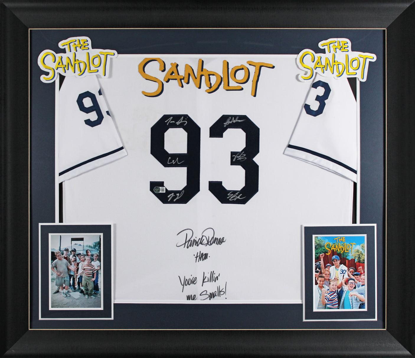 The Sandlot Cast (7) Renna, Guiry, Leopardi, York +3 Signed Framed Jersey BAS W