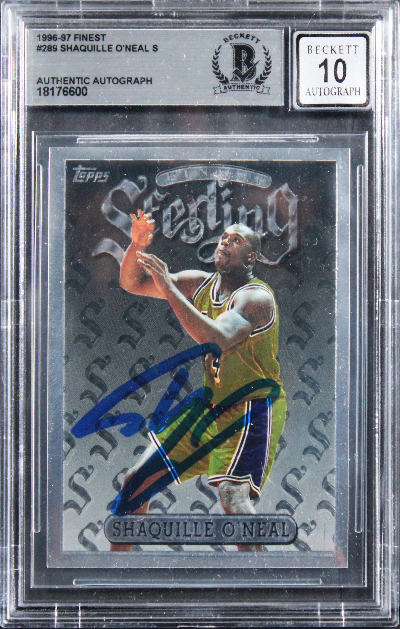 Lakers Shaquille O'Neal Signed 1996 Finest #289 Card Auto Grade 10! BAS Slabbed