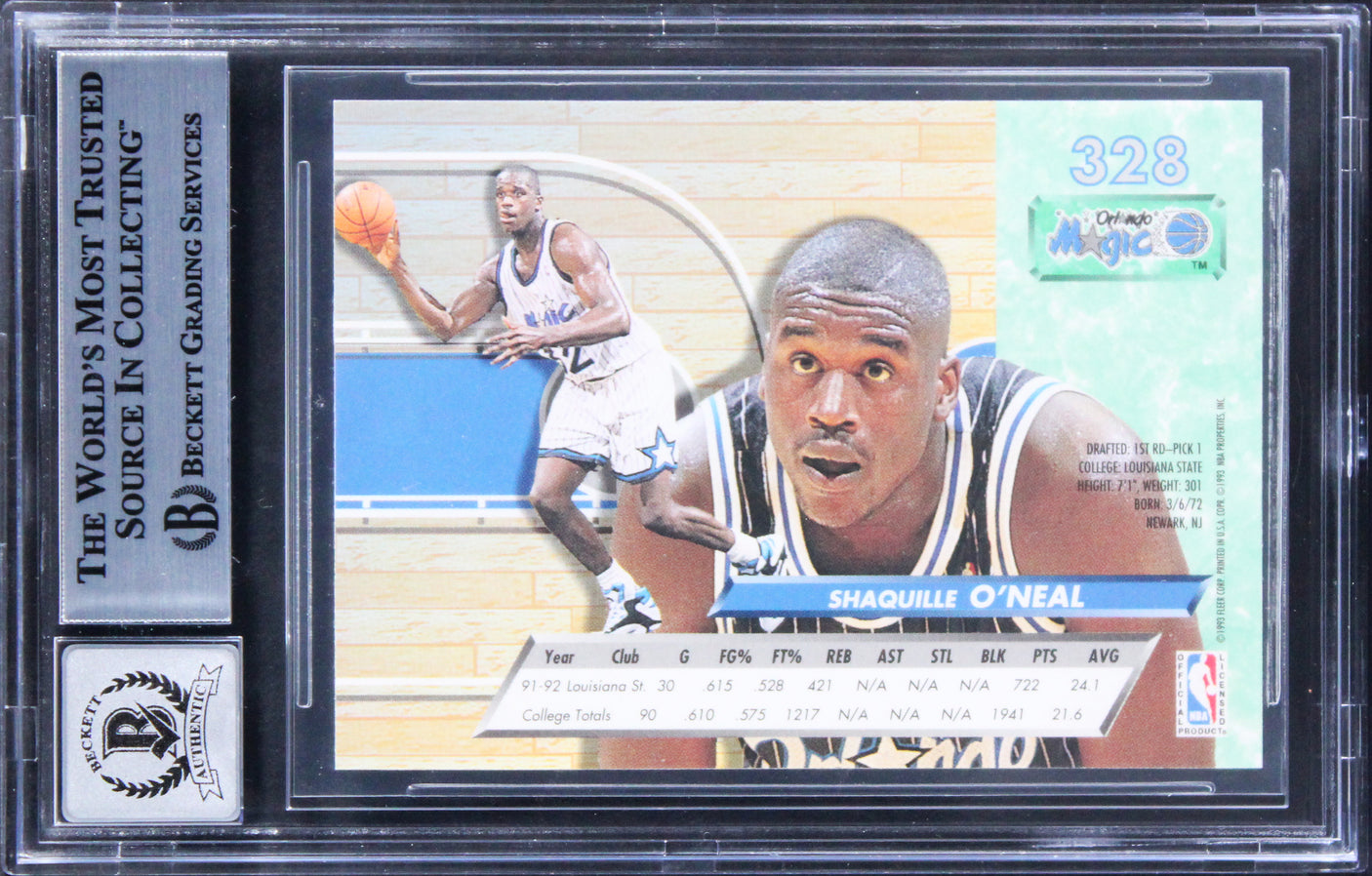 Lakers Shaquille O'Neal Signed 1992 Ultra #328 Rookie Card Auto 10! BAS Slabbed